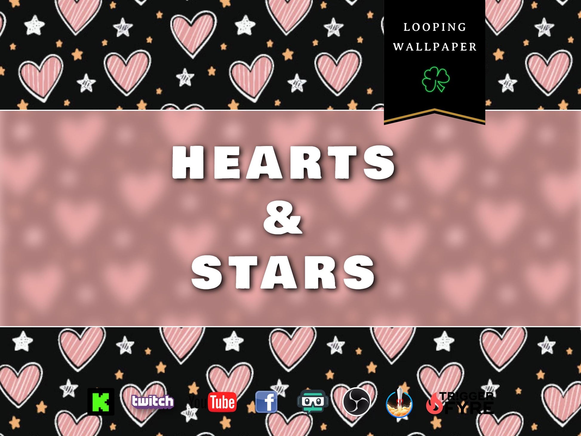 Hearts & Stars Animated Stream Wallpaper - 2 Full Screen Looping Variations - Overlay and Background - Cute Asset Pack - Instant Download