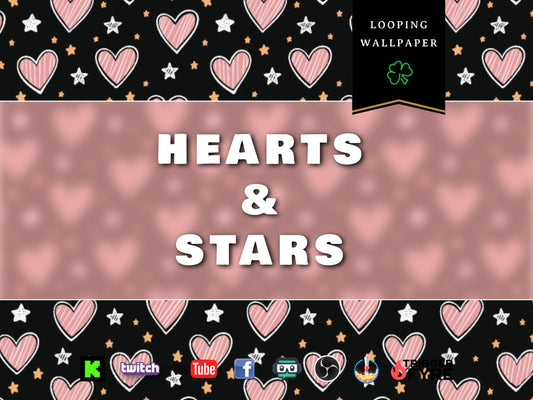 Hearts & Stars Animated Stream Wallpaper - 2 Full Screen Looping Variations - Overlay and Background - Cute Asset Pack - Instant Download