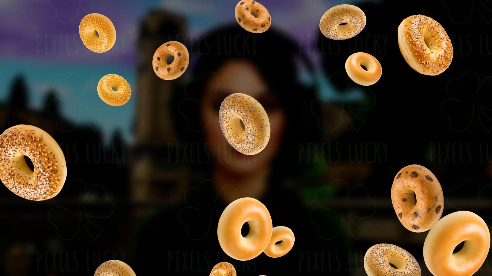 Bagel Drop Stream Alert - Full Screen Raining Bagels Animated Overlay with Transparent Background - 1920x1080 - Instant Download - Yummy Fun