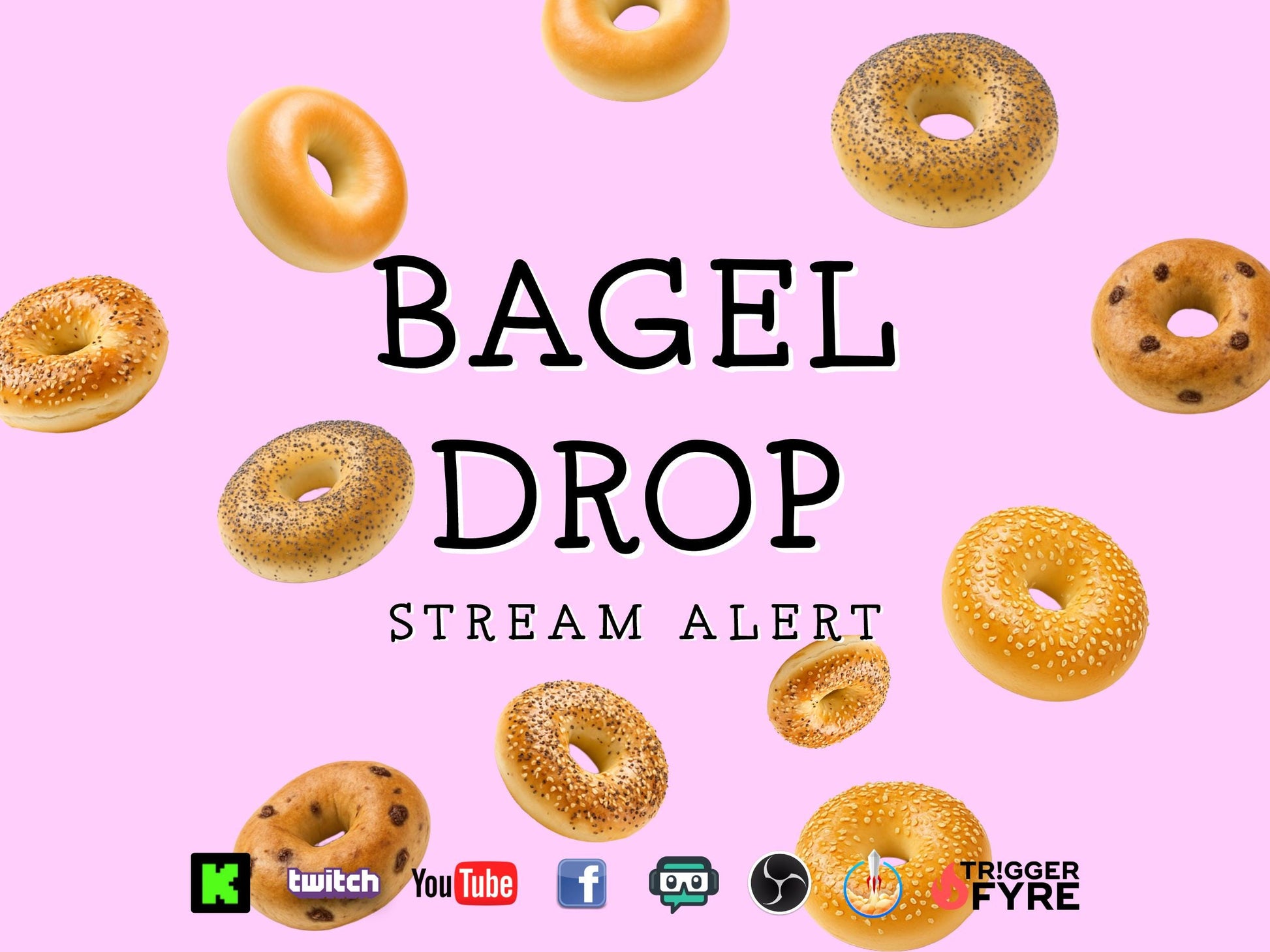 Bagel Drop Stream Alert - Full Screen Raining Bagels Animated Overlay with Transparent Background - 1920x1080 - Instant Download - Yummy Fun