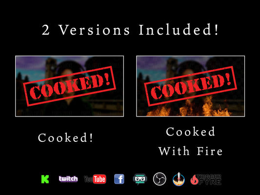 COOKED Stream Alert - Full Screen Animated Overlay with Transparent Background - 1920x1080 - Includes Two Variations - Instant Download