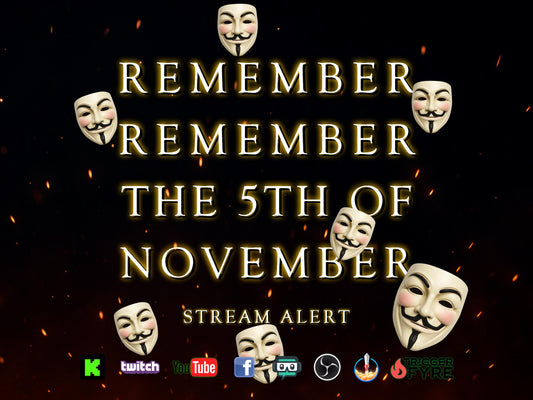 The 5th of November Stream Alert - Full Screen Animated Overlay - Transparent Background - 1920x1080 - Instant Download - Guy Fawkes Masks