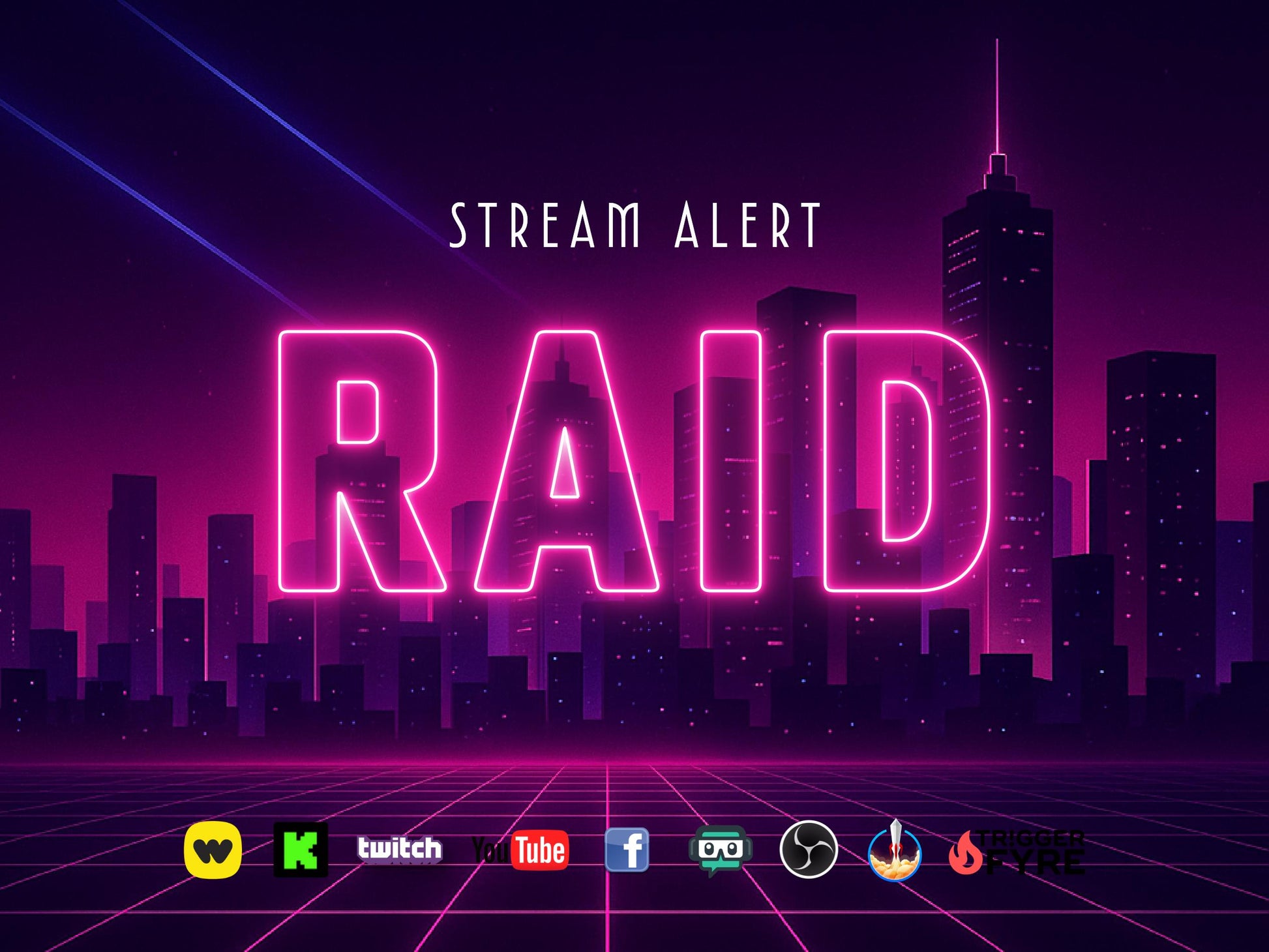 Neon Raid Stream Alert - Full Screen Animated Overlay with Transparent Background - 1920x1080 - Instant Download - Bright & Fun Notification