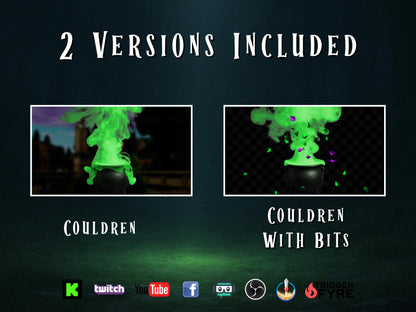 Bits & Brews Stream Alert - Full Screen Animated Cauldron and Green Smoke Overlay - Includes 2 Versions - Transparent Background - 1920x1080