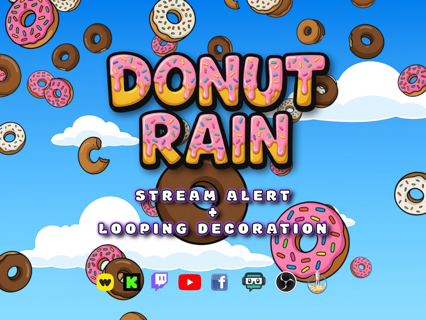 Donut Rain Stream Effect Pack - Alert & Looping Decoration - Full Screen Animated Overlay - Transparent Background - Instant Download - Yum!