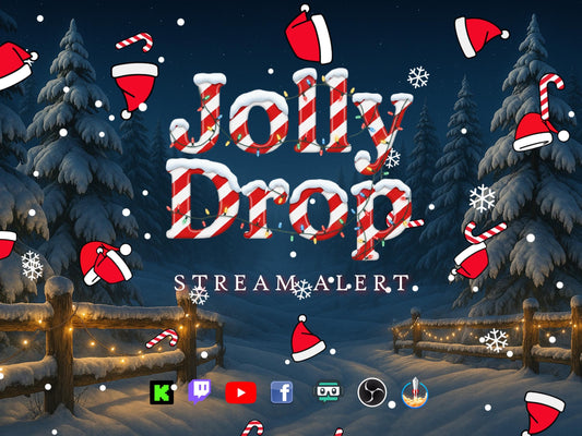 Jolly Drop Stream Alert - Full Screen Animated Overlay with Transparent Background - Santa Hats, Candy Canes, & Snow Fall - Instant Download