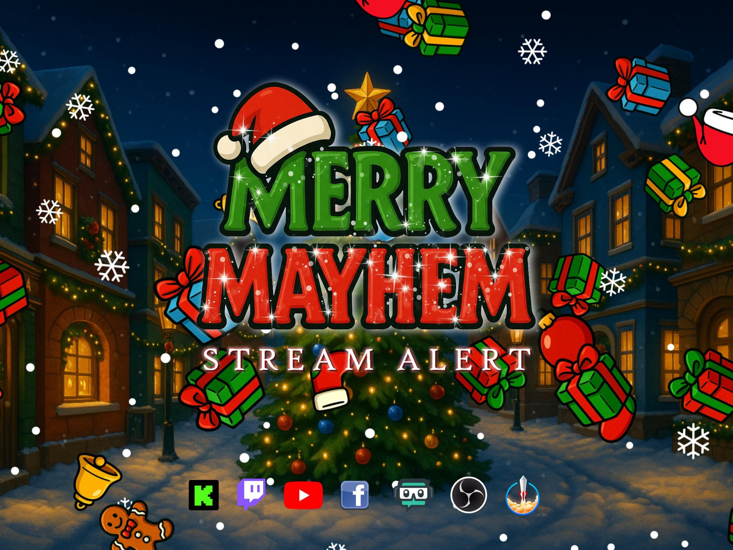 Merry Mayhem Stream Alert - Full Screen Animated Overlay - Transparent Background - 1920x1080 - Instant Download - Festive AF Shower