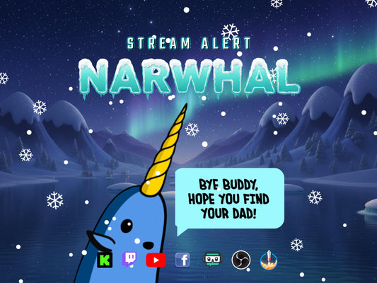 Narwhal Stream Alert - Jolly Full Screen Animated Holiday Overlay with Transparent Background - 1920x1080 - Instant Download - "Bye Buddy!"