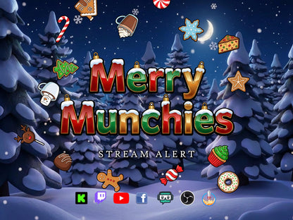Merry Munchies Stream Alert - Full Screen Snow & Festive Food Rain Animated Overlay - Transparent Background - 1920x1080 - Instant Download