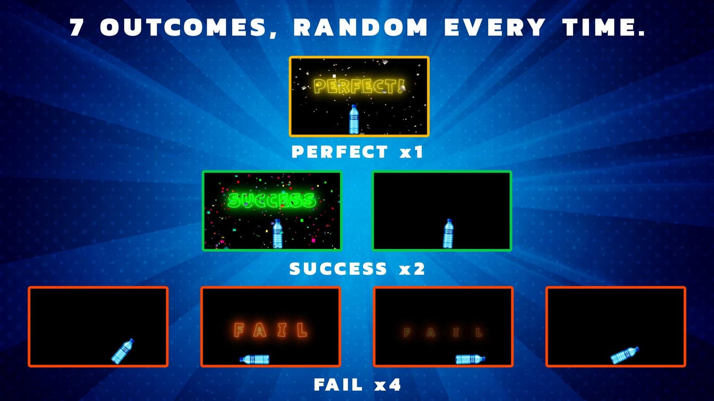 Bottle Flip Challenge Stream Alert Pack - Interactive Chat Game - 7 Outcomes - Full Screen Animated Overlay - Transparent Background - Sound