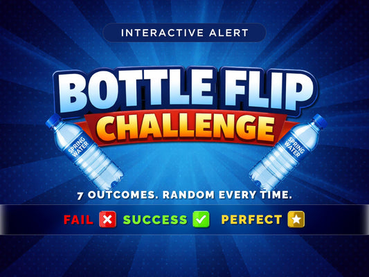 Bottle Flip Challenge Stream Alert Pack - Interactive Chat Game - 7 Outcomes - Full Screen Animated Overlay - Transparent Background - Sound