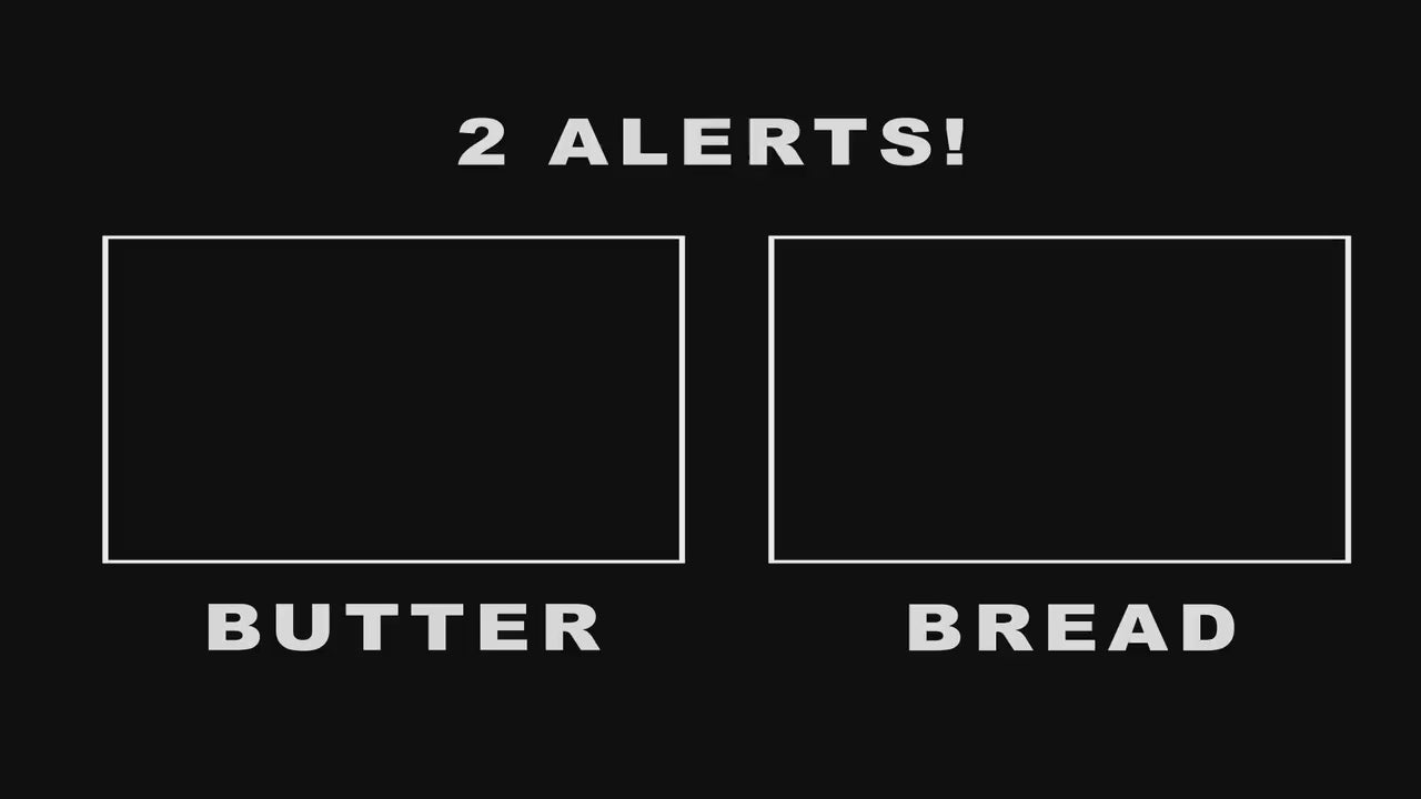 Bread & Butter Stream Alert Bundle - Two Fun Food Animations - Full Screen Overlays w/ Transparent Background - 1920x1080 - Instant Download