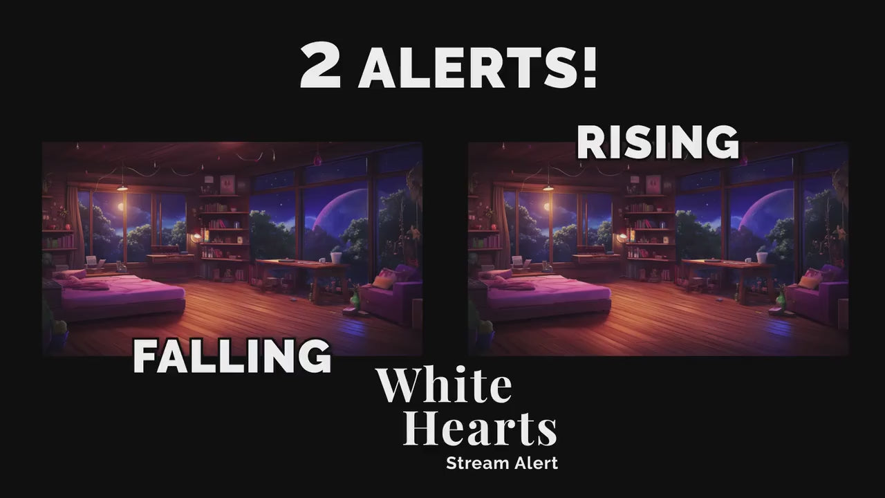 White Hearts Stream Alert - Full Screen Animated Overlay w Transparent Background - 1920x1080 - Instant Download - Includes Two Cute Effects