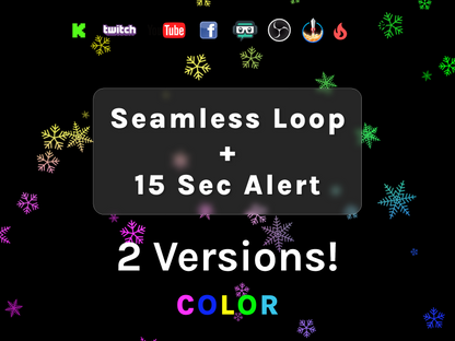 Color Snowflakes Stream Alert & Looping Decoration - 2 Effects - Full Screen Animated Overlay w/ Transparent Background - Instant Download