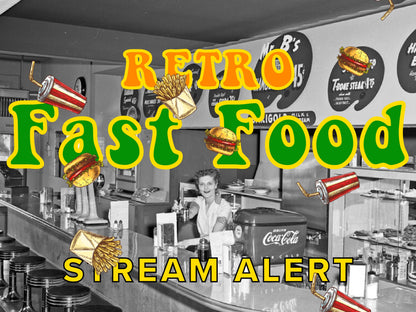 Retro Fast Food Stream Animation - Full Screen Transparent Animated Overlay Alert - Soda Pop, Burgers, & Fries Drop - Vintage YUM - 1950s