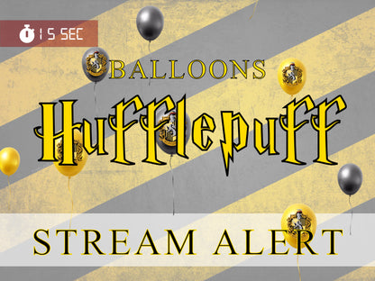 Hufflepuff Balloons Stream Alert - Transparent Full Screen Animated Overlay - Support & Celebrate Your House - Hogwarts Legacy Wizard School