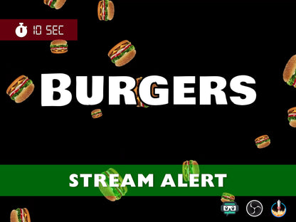 Burger Drop Stream Alert - Animated Full Screen Overlay - Transparent Dropping Cheese Burgers - Cheers, Tips, Donations, and HYPE - Twitch