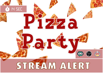 Pizza Party Alert - Full Screen Transparent 'Za Drop Animated - Stream Overlay for Donations, Cheers, Bits + - Animated Pizza Rain - Yummy!