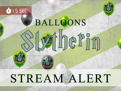 Slytherin Balloons Stream Alert - Transparent Full Screen Animated Overlay - Support & Celebrate Your House - Hogwarts Legacy Wizard School