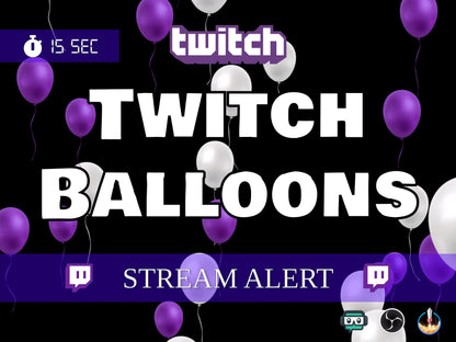 Twitch Celebration Balloons - Affiliate and Partner Party - Purple and White Transparent Full Screen Balloon Overlay - Donation Cheer Alert