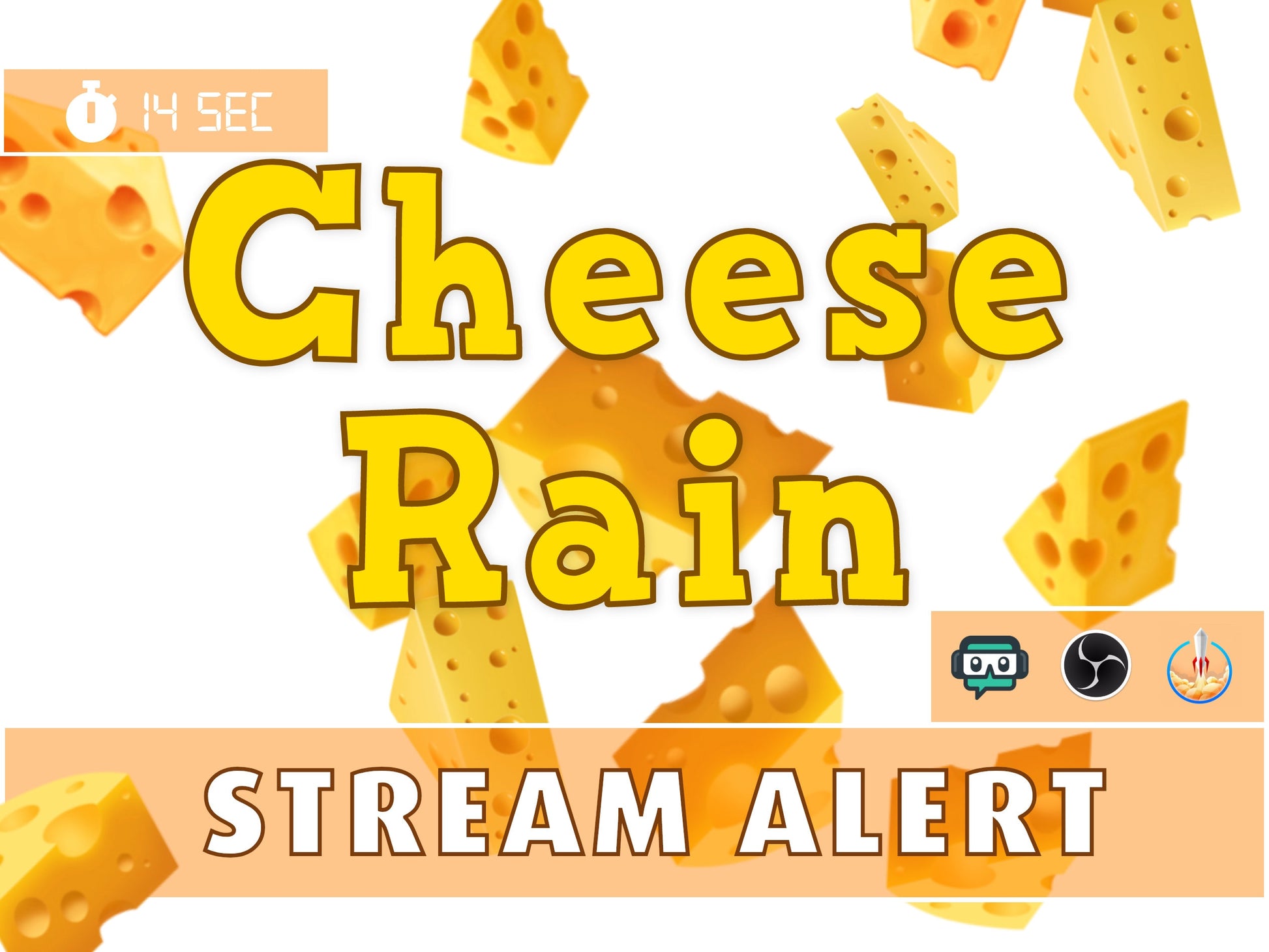 Cheese Alert - Full Screen Animated Raining Cheese Overlay - Twitch Youtube Stream - Cheddar Wedge Drop Animation - Donations Cheers Fun!