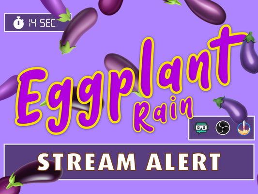 Eggplant Rain Alert - Full Screen Transparent Animated Falling Eggplants - Silly Stream Overlay for Cheers, Channel Point Redemptions & Fun