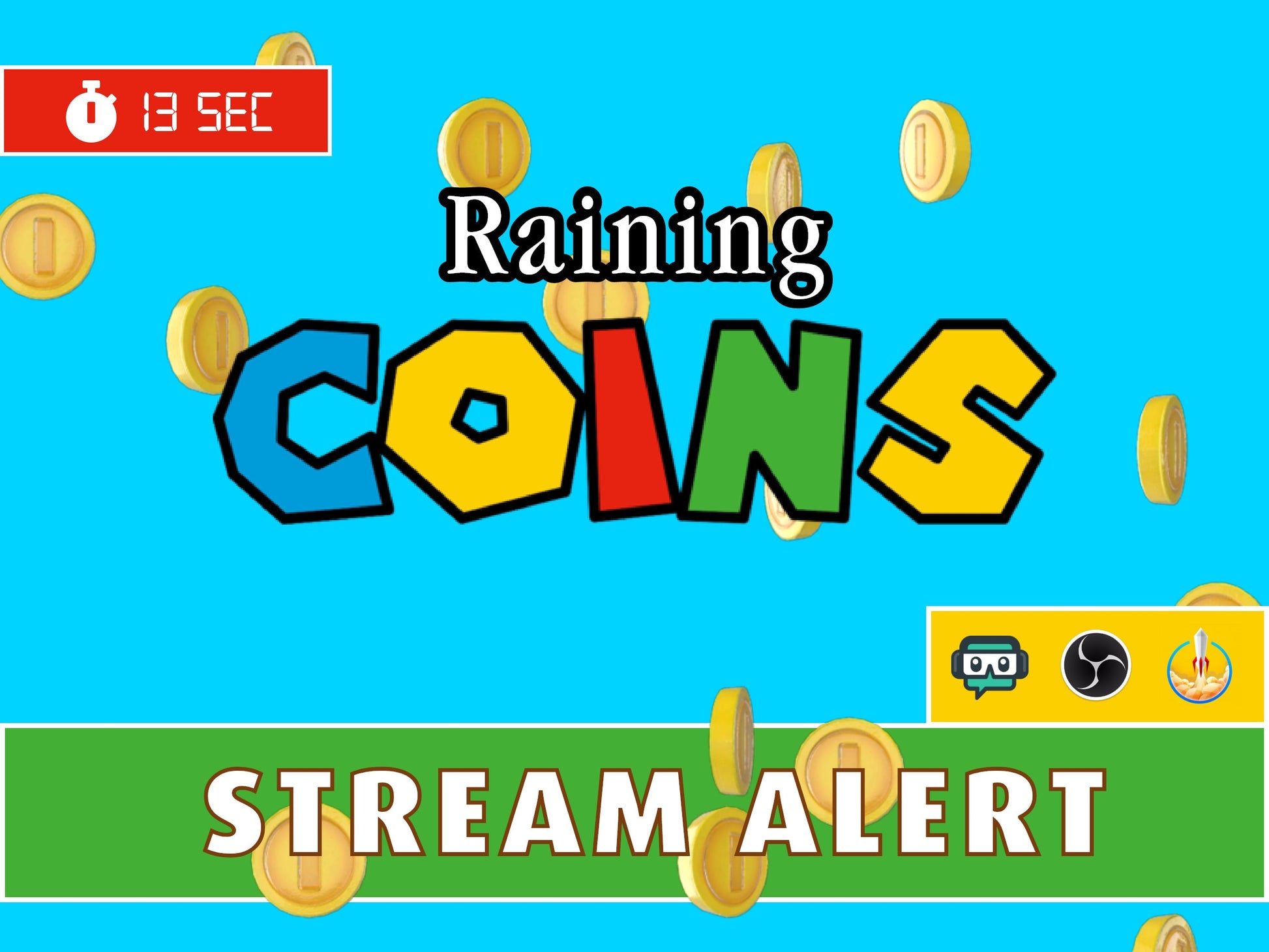 Raining Coins Alert - Full Screen Transparent Stream Animation Overlay - Retro Video Game - Twitch Youtube Facebook - Cheers Donations Bits