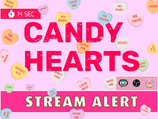 Candy Hearts Alert - Full Screen Animated Conversation Heart Rain - Valentine's Day Stream Overlay - Rainbow Love Quotes - Twitch Youtube