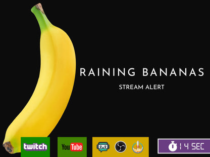 Raining Bananas Stream Overlay - Animated Alert - Banana Drop - Full Screen Animation with Transparent Background - Instant Download - FUNNY