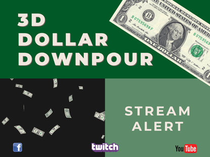 3D Dollar Downpour Effect - Donation Stream Alert - 1920x1080 Raining Money Animation - Full Screen with Transparent Background - Dono SFX