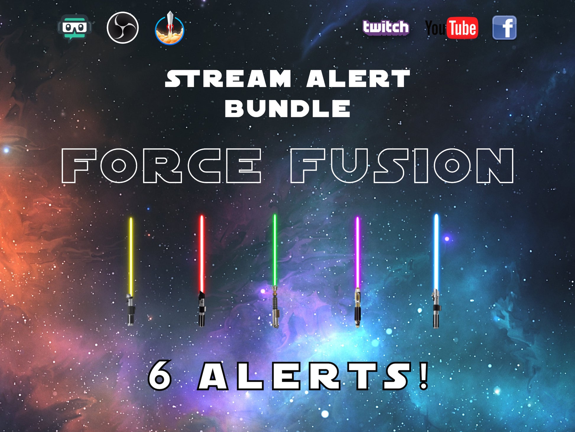 Force Fusion Stream Alert Bundle - SIX Lightsaber Animated Overlays with Transparent Background - Full Screen 1920x1080 - Instant Download