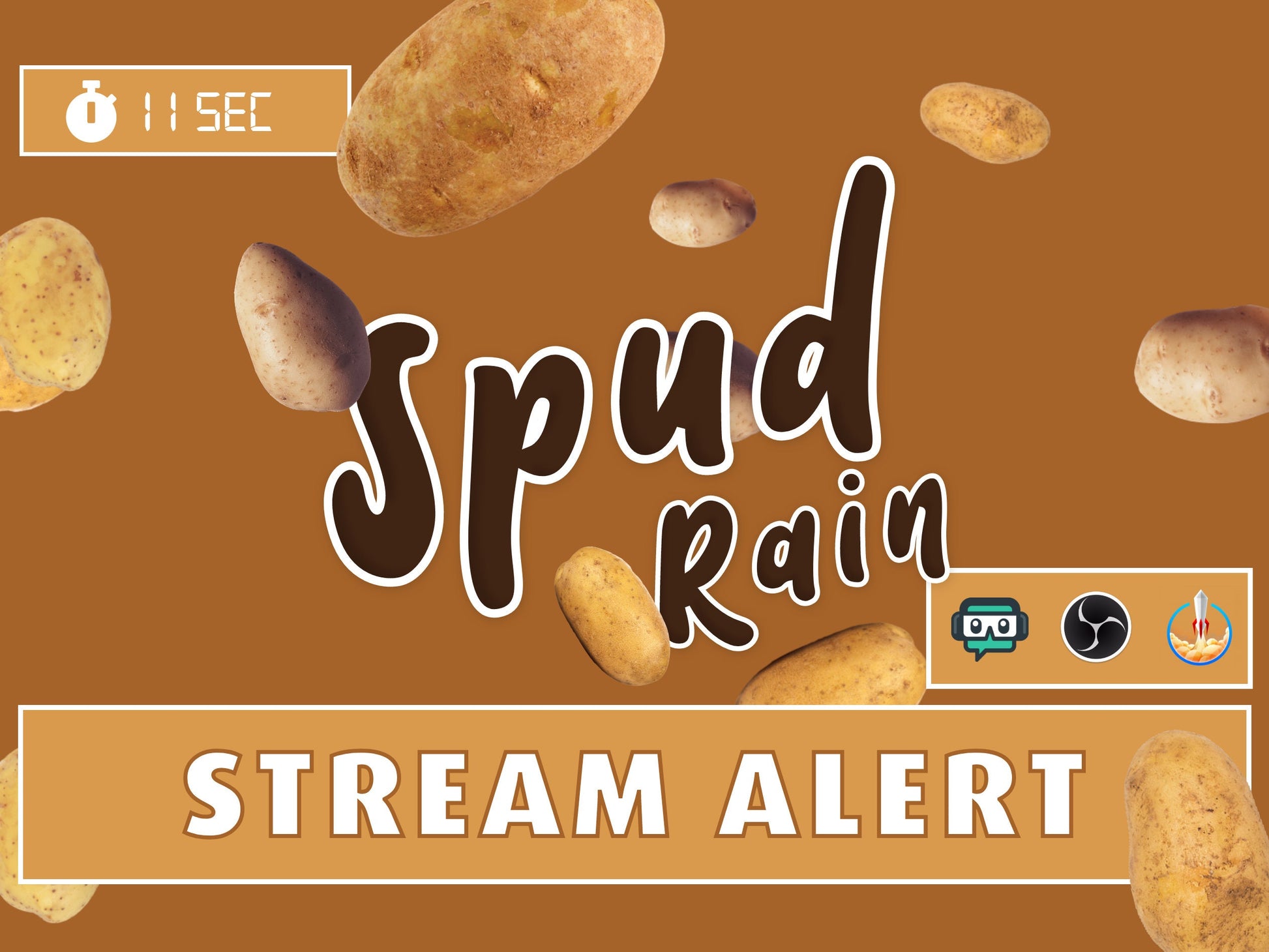 Spud Rain Alert - Potato Drop Stream Effect - Full Screen Raining Potatoes with Transparent Background - 1920x1080 - Instant Download