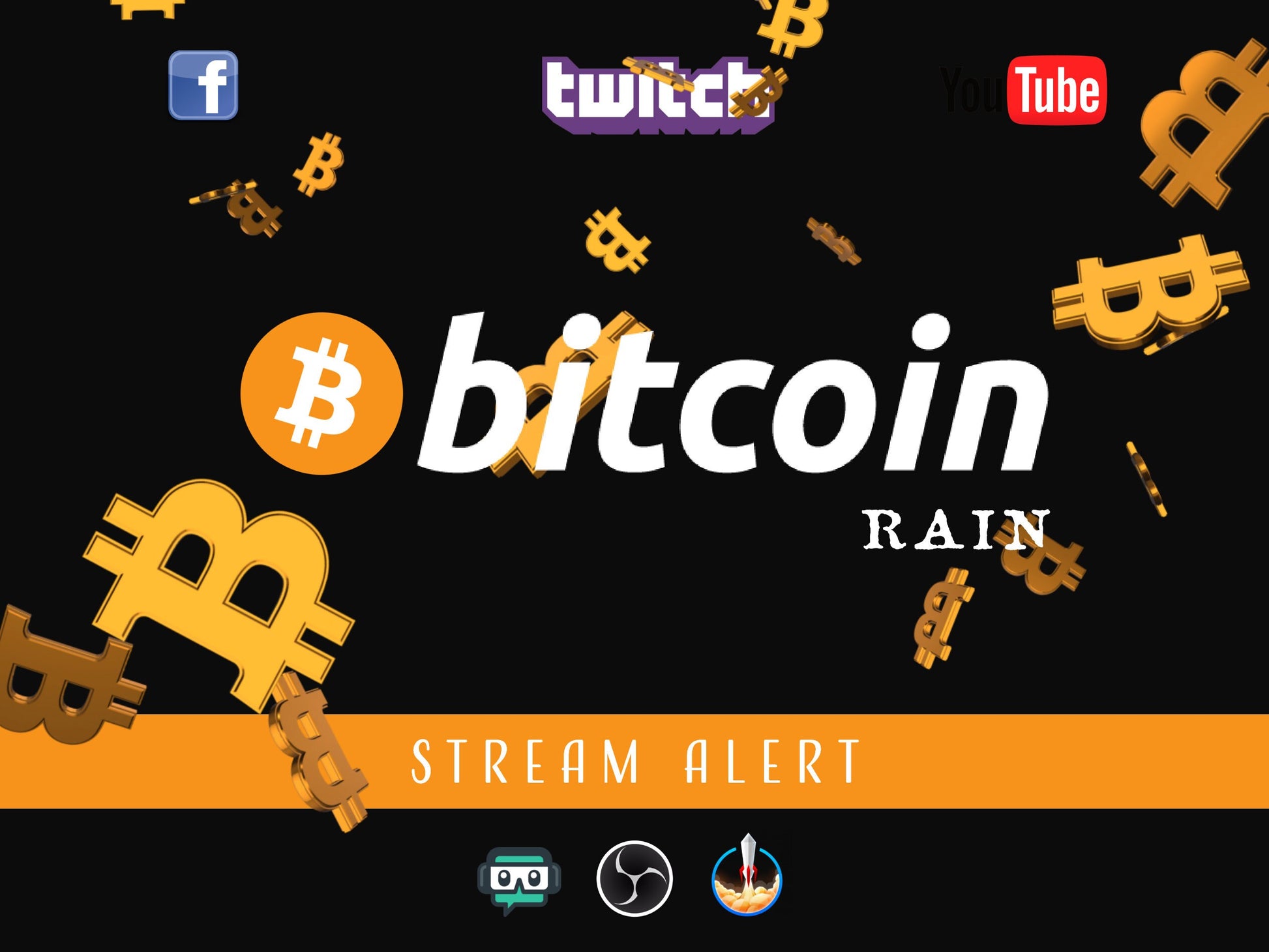 Raining Bitcoin Animated Stream Alert - BTC Overlay - Crypto Donations, Tips, & More - 1920x1080 - Transparent Background - Instant Download