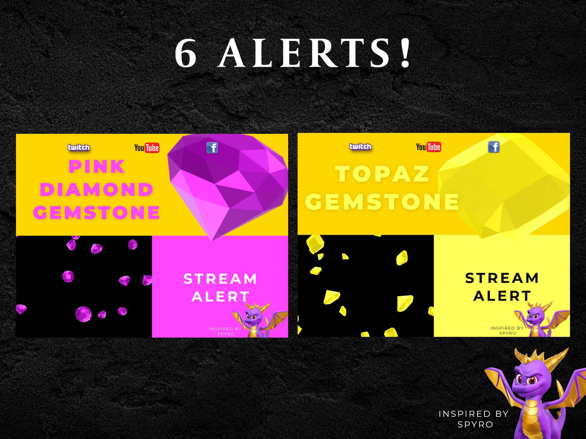 Gemstone Stream Alerts Bundle - Six (6) Animated Overlays - Full Screen Effects with Transparent Background - 1920x1080 - Instant Download