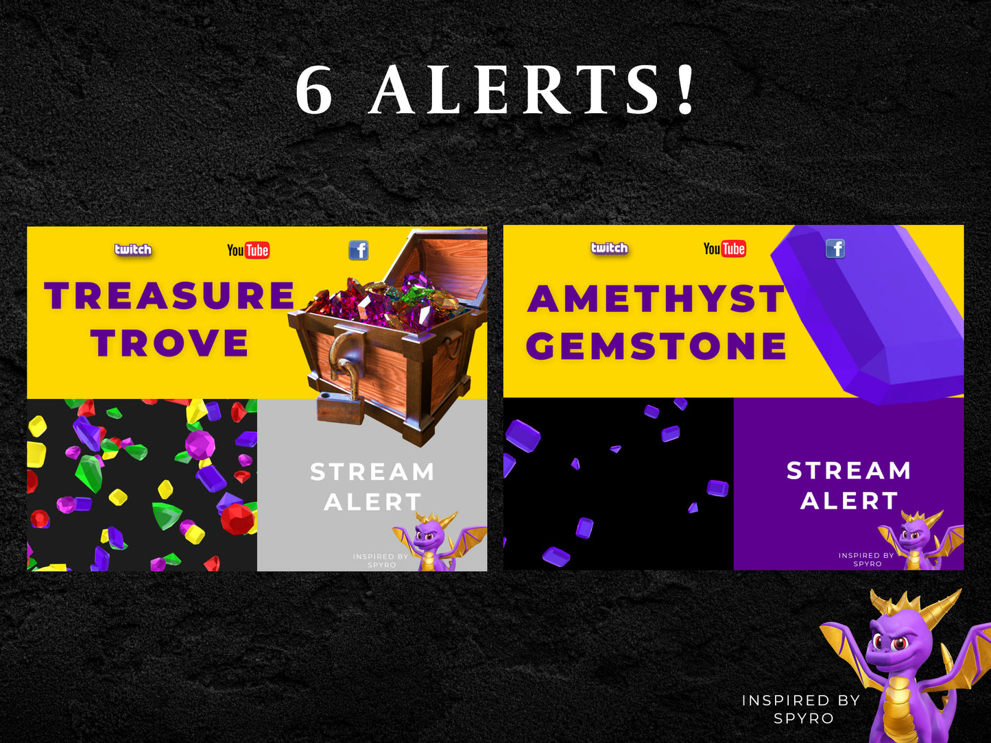 Gemstone Stream Alerts Bundle - Six (6) Animated Overlays - Full Screen Effects with Transparent Background - 1920x1080 - Instant Download