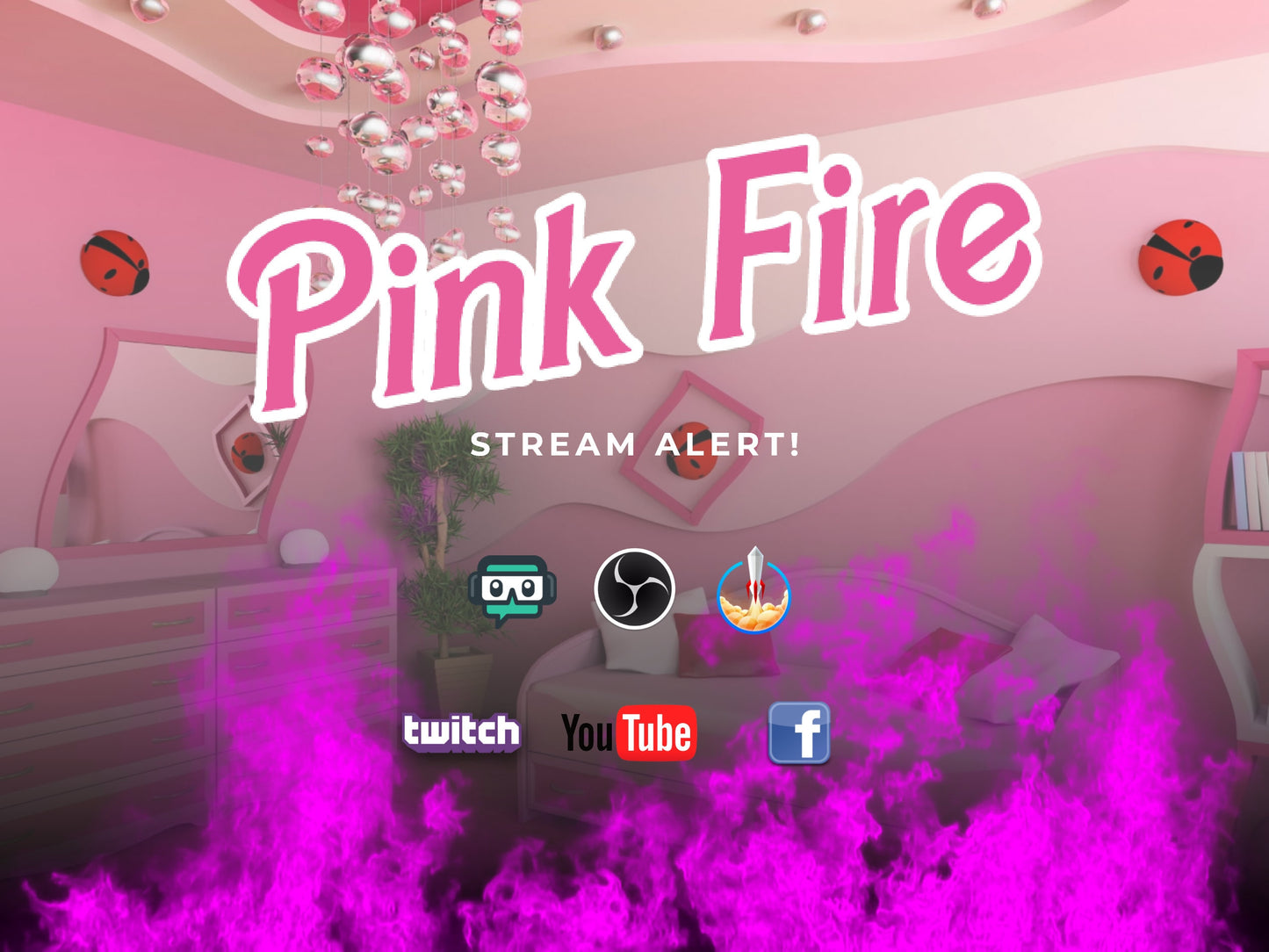 Pink Fire Effect - Stream Alert - Full Screen with Transparent Background - 1920x1080 - Instant Download - Flames Animation - Twitch Youtube