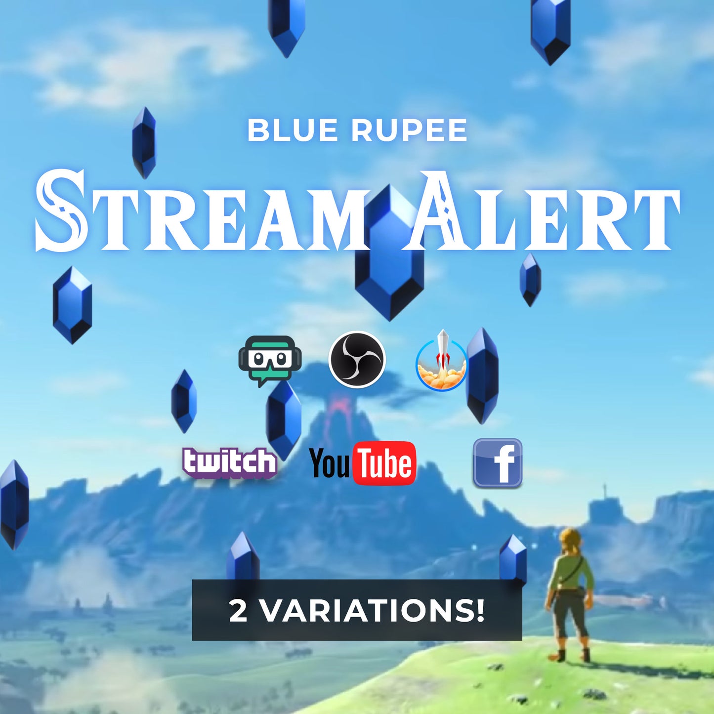 Blue Rupee Stream Alert - Zelda Animation - Full Screen 1920x1080 Animated Overlay with Transparent Background - Instant Download - 2 Alerts