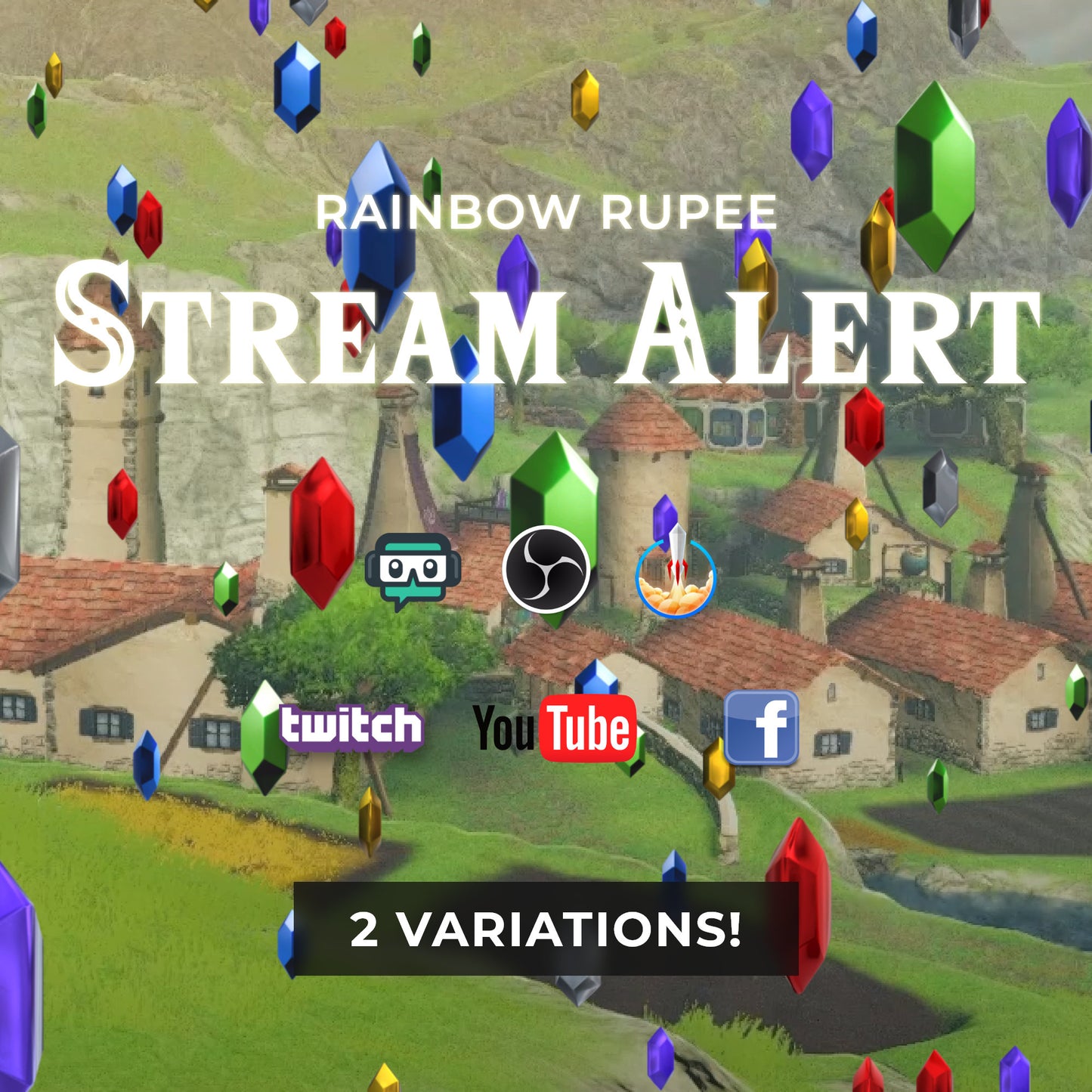 Rainbow Rupee Stream Alert - Zelda Animation - Full Screen 1920x1080 Animated Overlay - Transparent Background - Instant Download - 2 Alerts