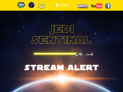 Jedi Sentinal Stream Alert - Star Wars Lightsaber Animation - Full Screen Overlay with Transparent Background - 1920x1080 - Instant Download