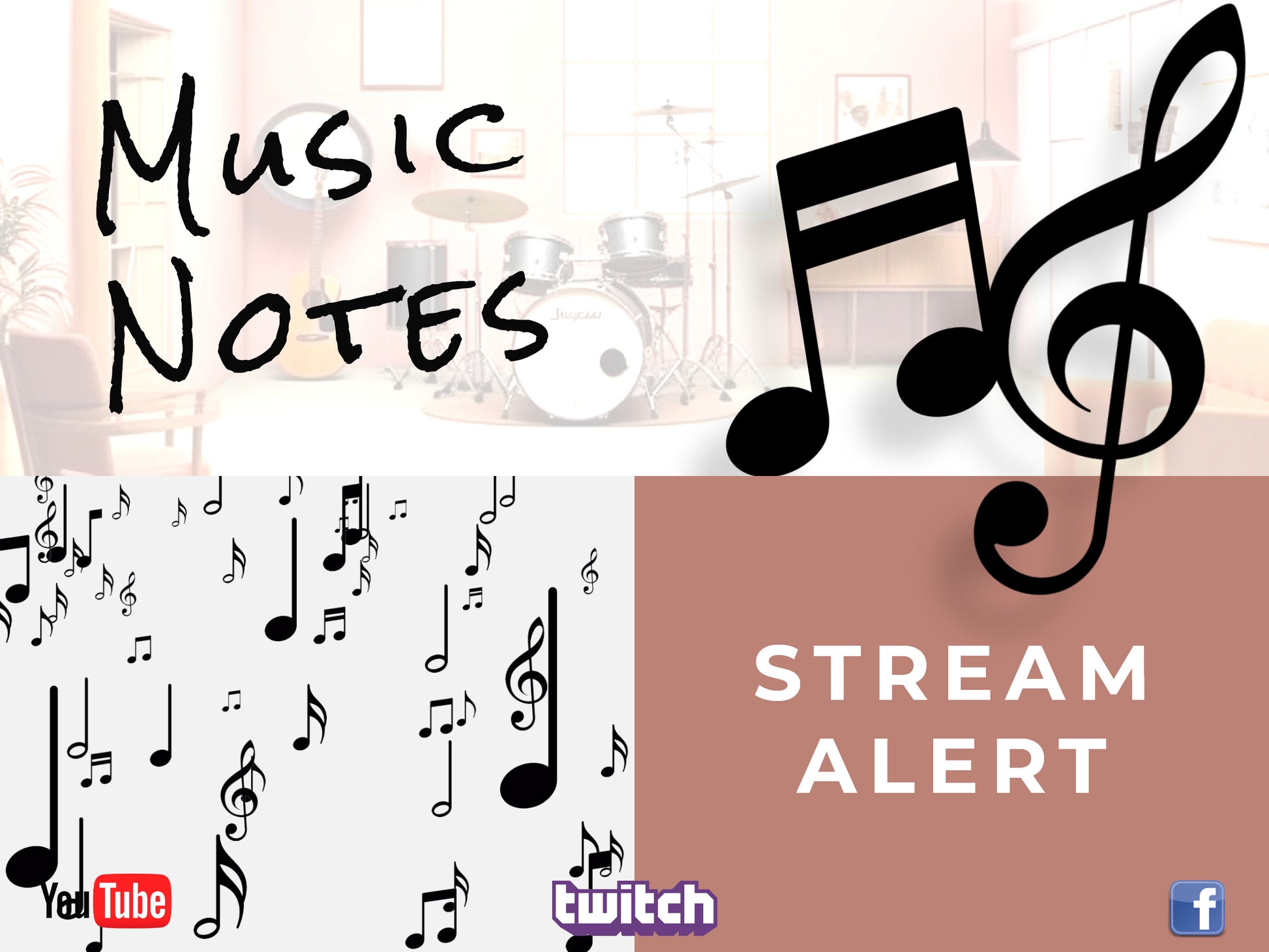 Music Stream Alert - Raining Notes with Transparent Background - Full Screen Animated Overlay - 1920x1080 - Instant Download - Easy To Use