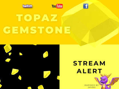 Topaz Gemstone Stream Alert - Full Screen Animated Overlay - Yellow Gem Effect With Transparent Background - 1920x1080 - Donations & Cheers