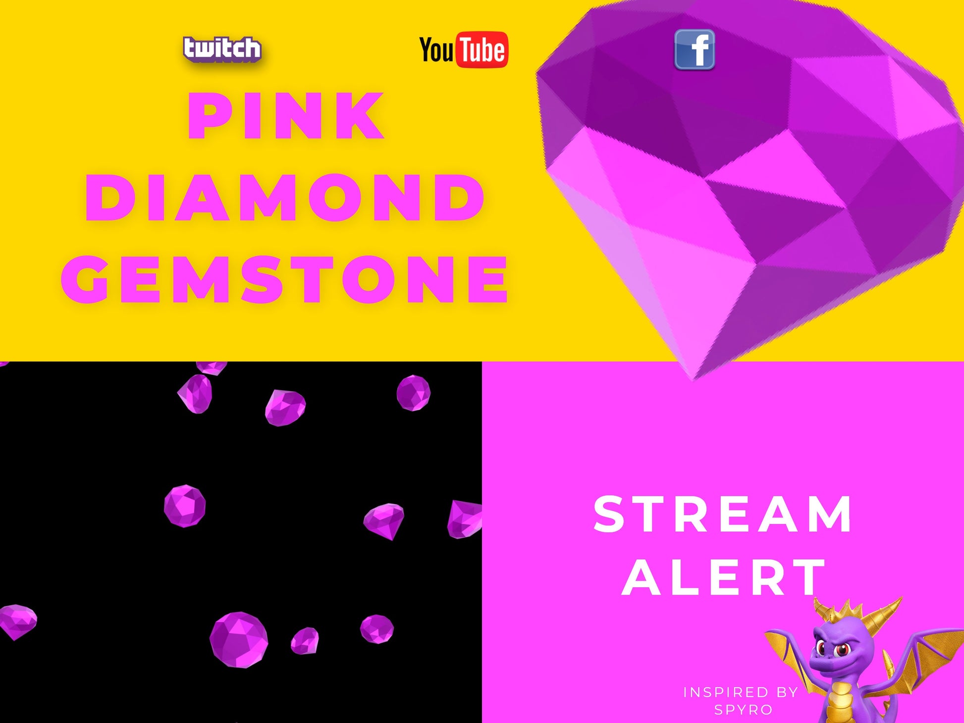 Pink Diamond Stream Alert - Full Screen Animated Overlay with Transparent Background - 1920x1080 - Pink Gems Effect - Donations & Cheers