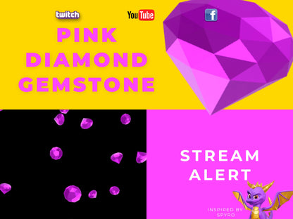 Pink Diamond Stream Alert - Full Screen Animated Overlay with Transparent Background - 1920x1080 - Pink Gems Effect - Donations & Cheers