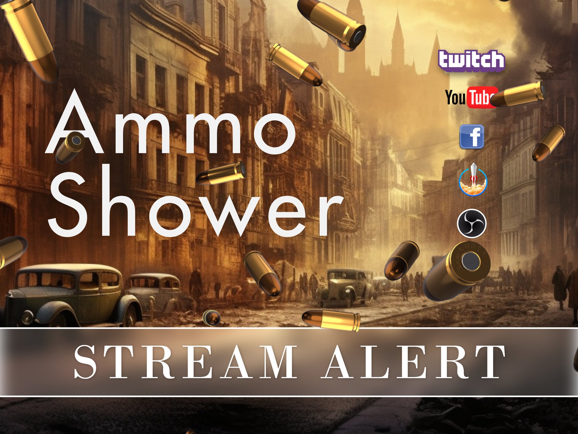 Ammo Shower Stream Alert - Animated Raining Bullets w Transparent Background - Full Screen 1920x1080 Overlay - Instant Download - Raid Alert