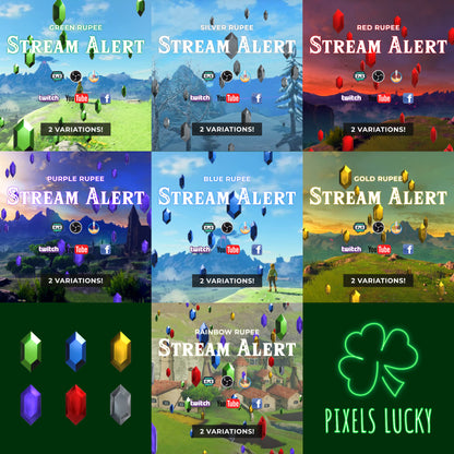 Rupee Stream Alert Bundle - 14 Animated Zelda Overlays with Transparent Background - Full Screen 1920x0180 - Instant Download - .WEBM