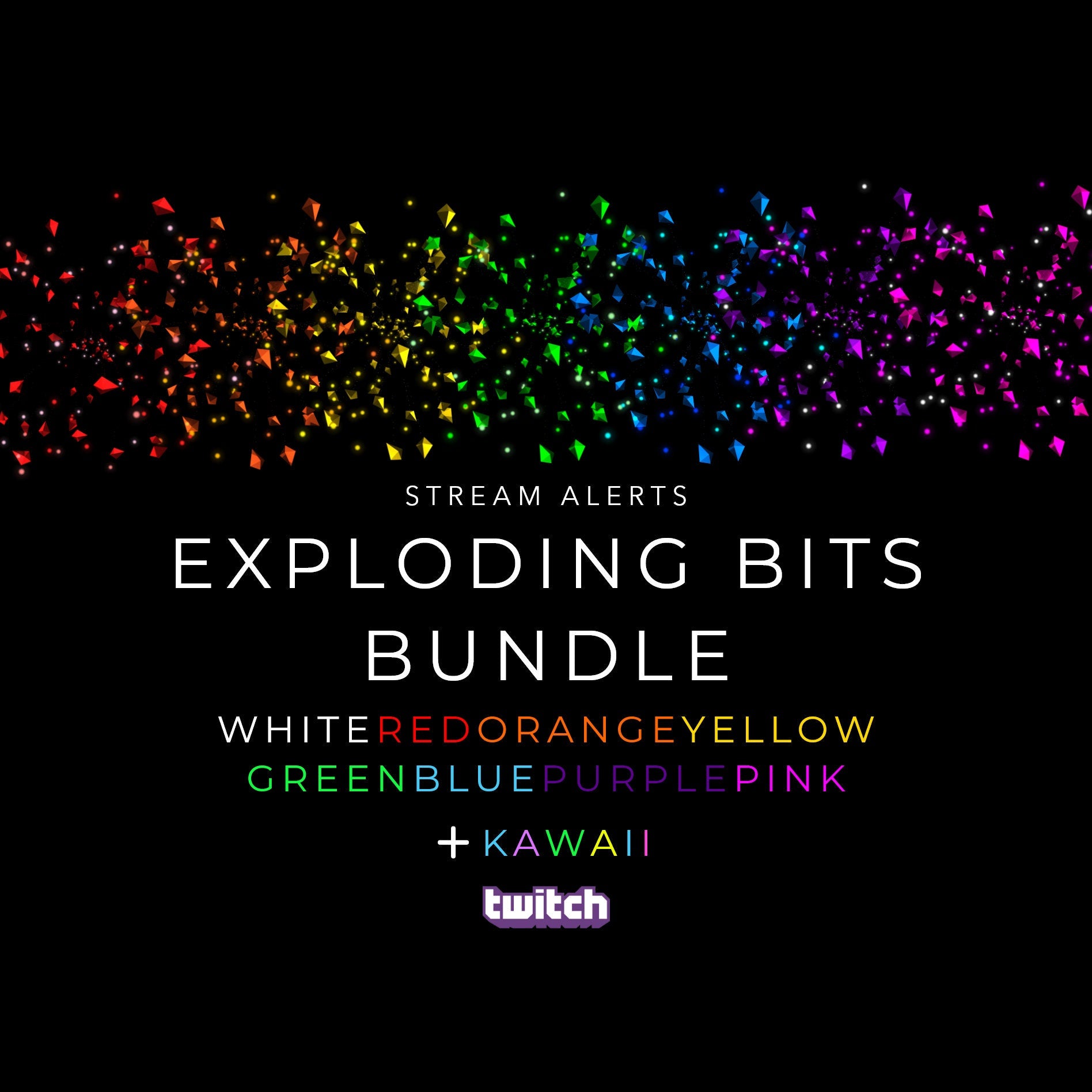 Exploding Bits Stream Alerts Bundle - 9 Twitch Cheer Animations - Full Screen Animated Overlays w Transparent Background - Instant Download