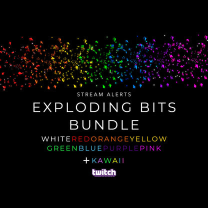 Exploding Bits Stream Alerts Bundle - 9 Twitch Cheer Animations - Full Screen Animated Overlays w Transparent Background - Instant Download