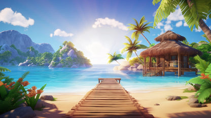 Summer Stream Background - Animated Tropical Vacation Scene - Full Screen 1920x1080 Perfect Loop - Vtuber - Instant Download - Green Screen