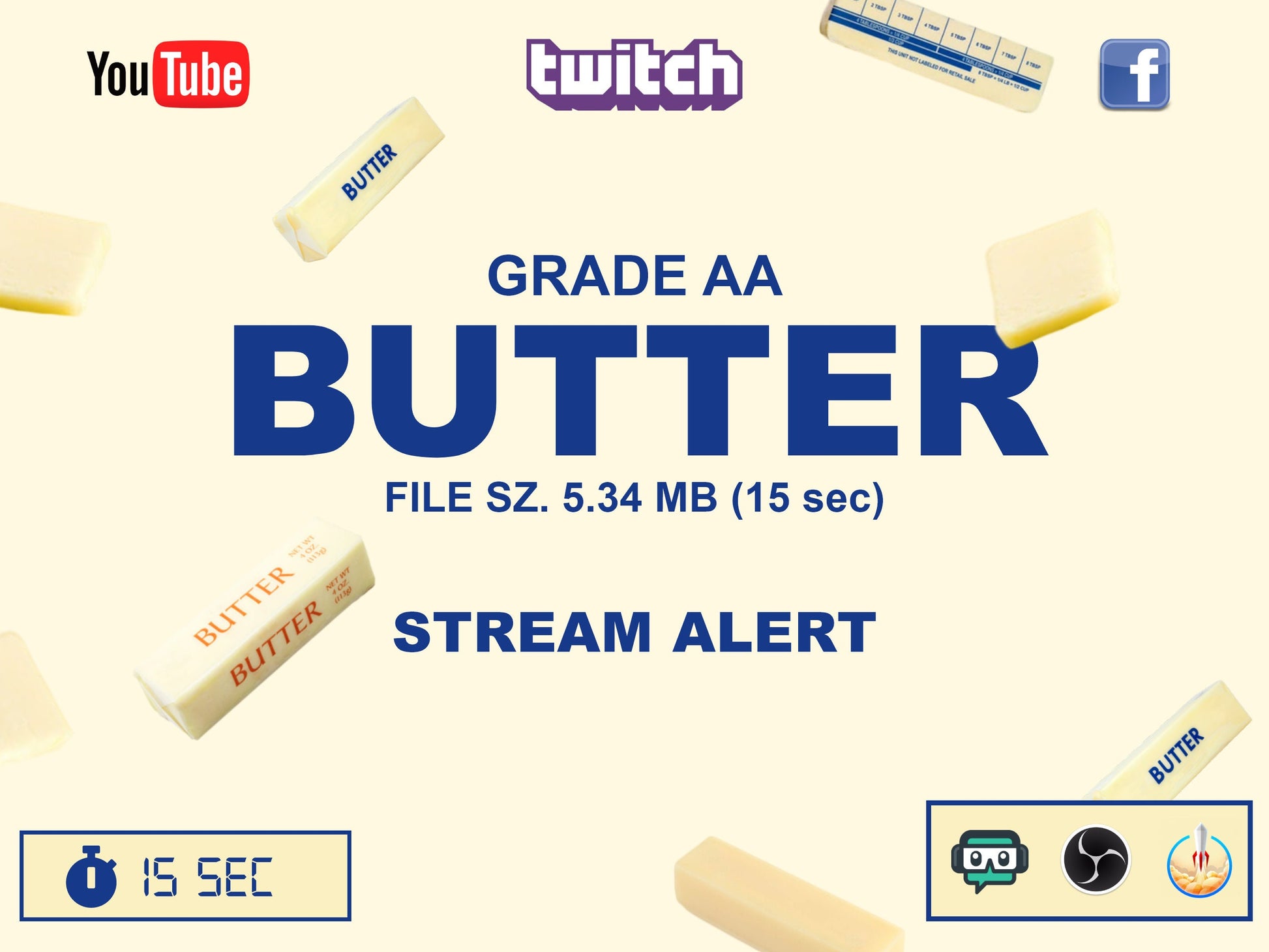 Bread & Butter Stream Alert Bundle - Two Fun Food Animations - Full Screen Overlays w/ Transparent Background - 1920x1080 - Instant Download