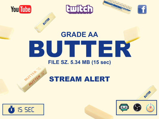 Bread & Butter Stream Alert Bundle - Two Fun Food Animations - Full Screen Overlays w/ Transparent Background - 1920x1080 - Instant Download